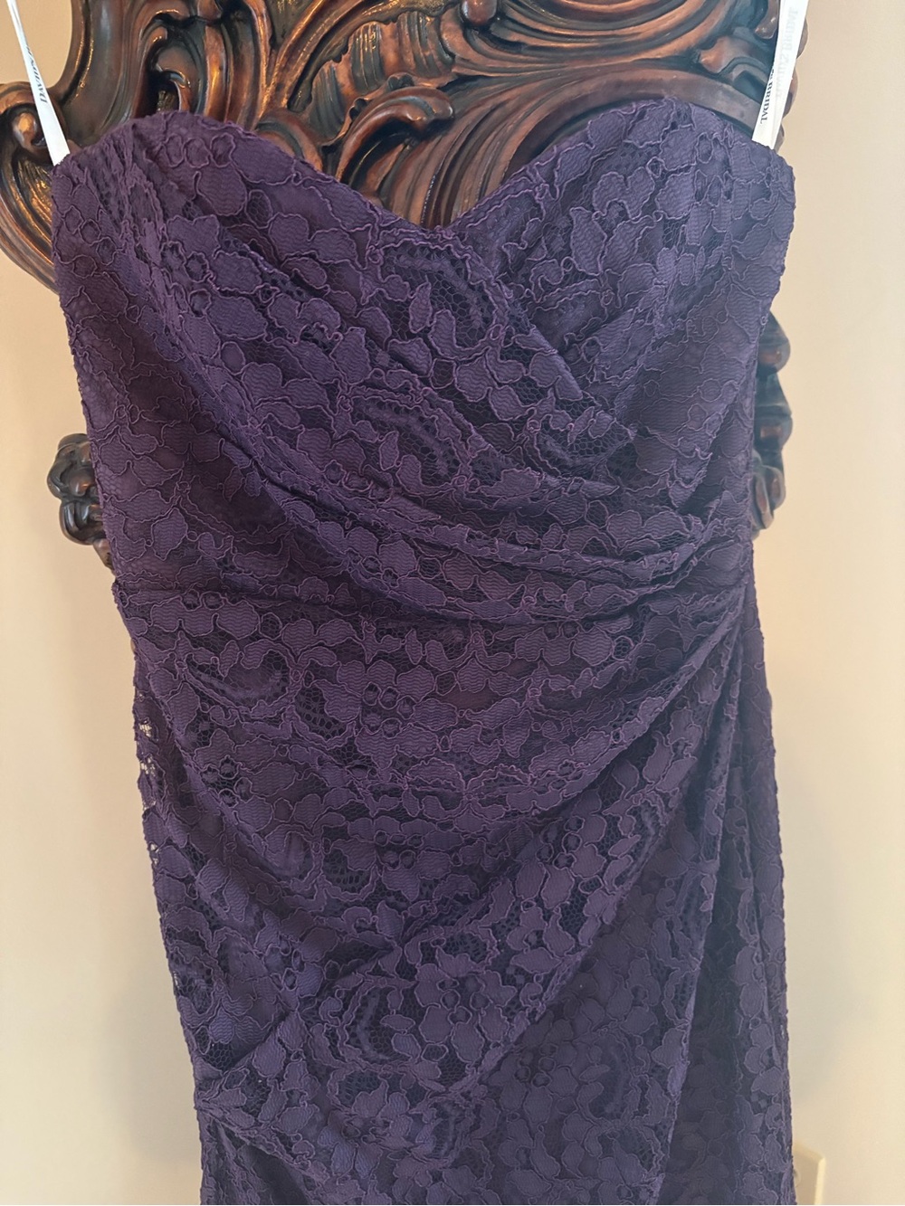 David's Bridal Strapless Lace Gown in Deep Purple - Picture 3 of 6